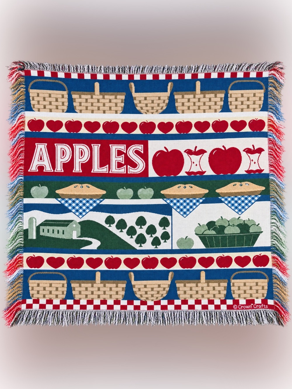 Vintage Crown Crafts Counrty Apples & Pies woven tapestry throw blanket 46x68